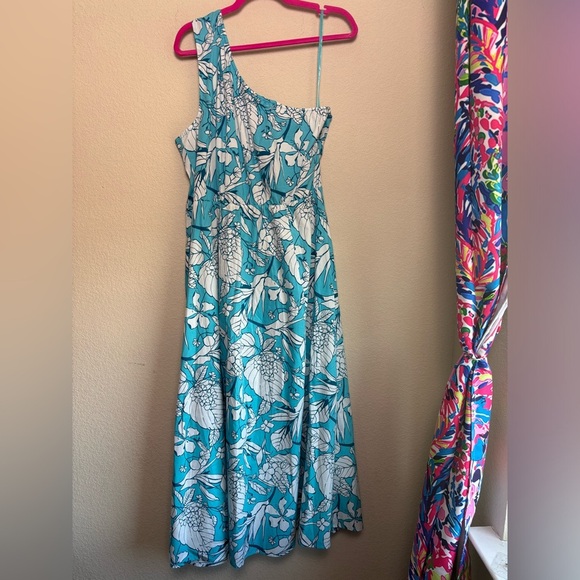 NWT Lane Bryant Moana Tropical Floral One Shoulder Pocketed Midi Dress 20 - Picture 4 of 10